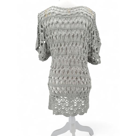 POL Crochet Tunic Top Small – Boho‎ Knit Open Weave Gray Beachy NEW - Picture 3 of 8